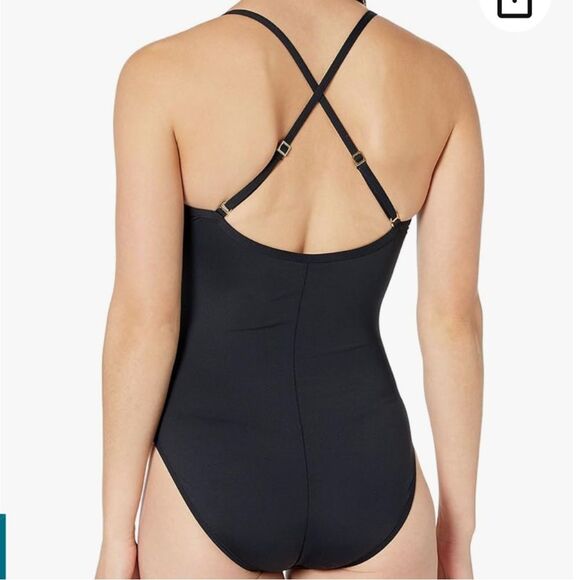 NWT La Blanca Island Goddess Underwire Cross Back One Piece Swimsuit Black - Picture 2 of 9